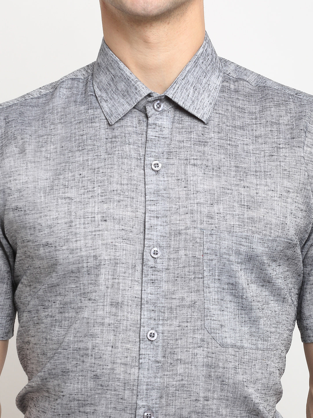 Jainish Grey Men's Solid Cotton Half Sleeves Formal Shirt