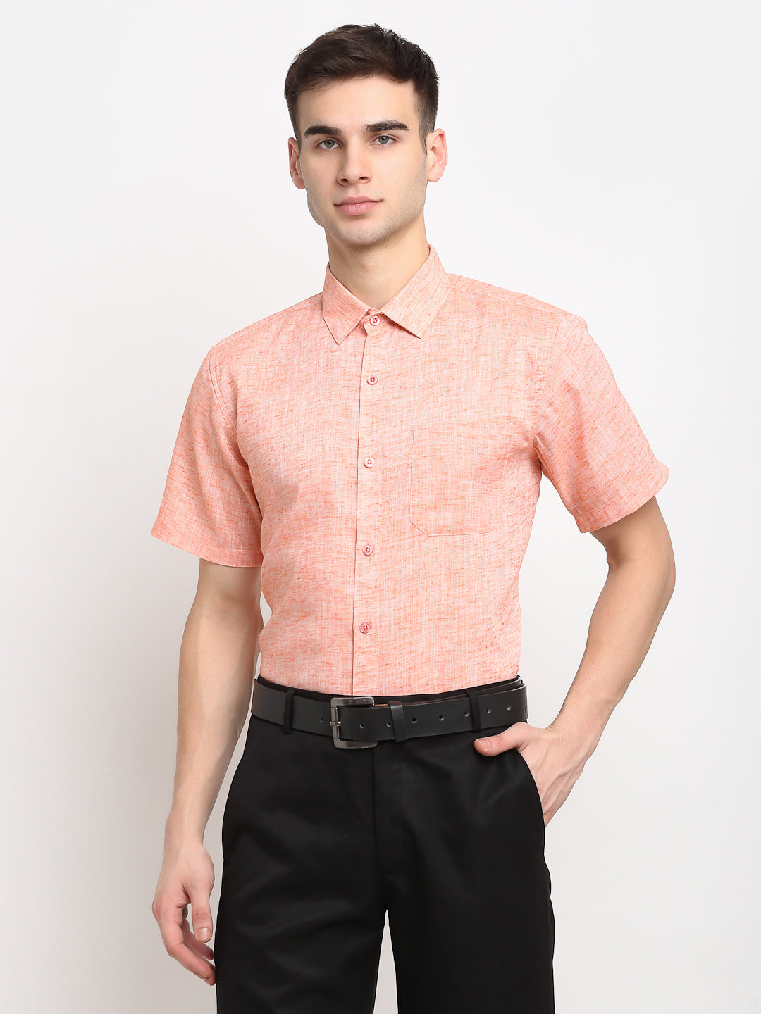 Jainish Orange Men's Solid Cotton Half Sleeves Formal Shirt