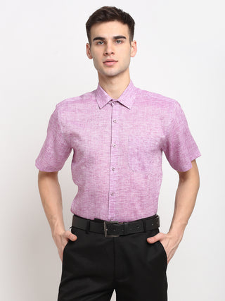 Indian Needle Purple Men's Solid Cotton Half Sleeves Formal Shirt