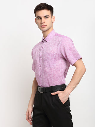 Indian Needle Purple Men's Solid Cotton Half Sleeves Formal Shirt