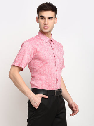 Indian Needle Red Men's Solid Cotton Half Sleeves Formal Shirt