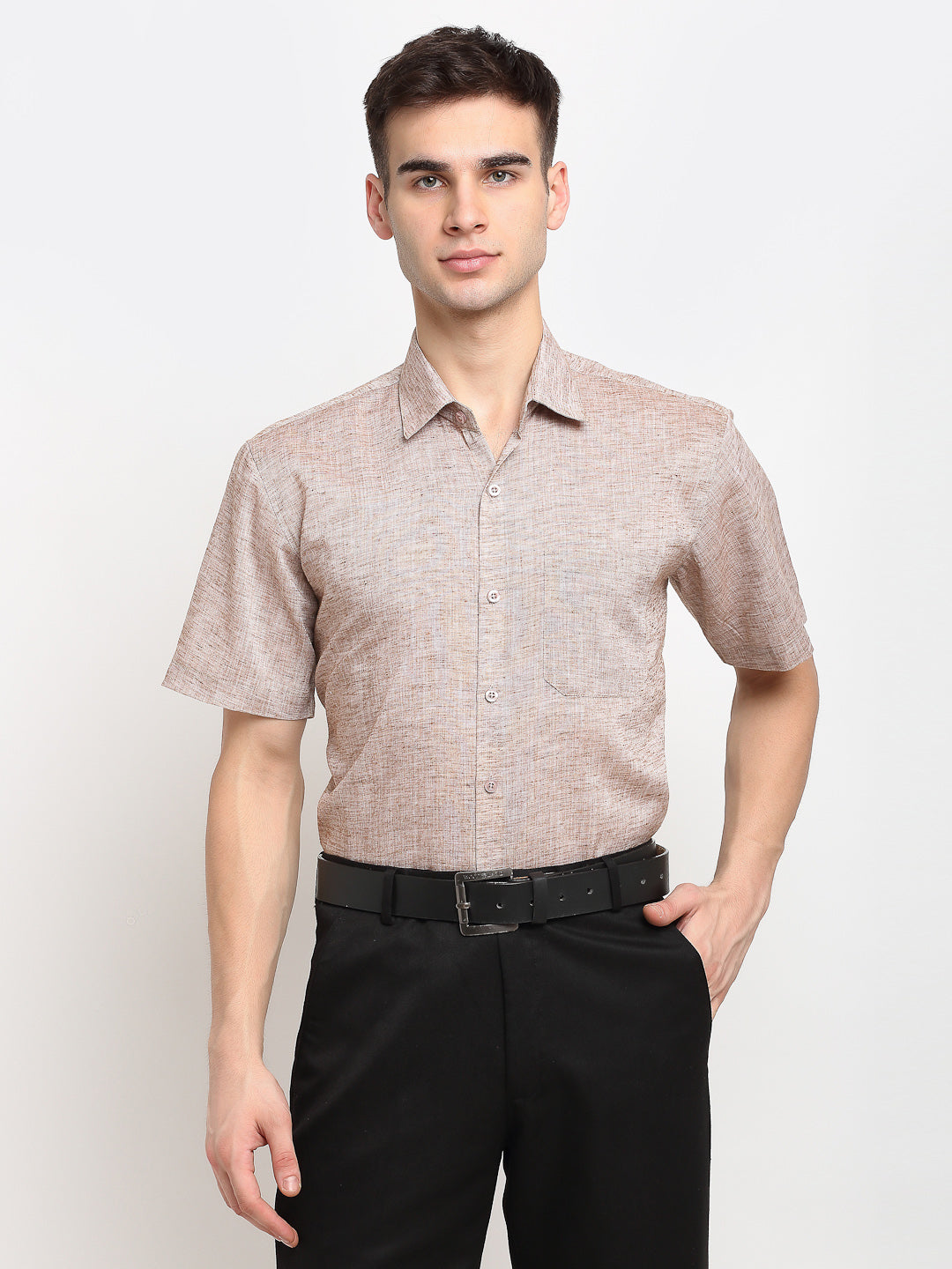 Jainish Rust Men's Solid Cotton Half Sleeves Formal Shirt