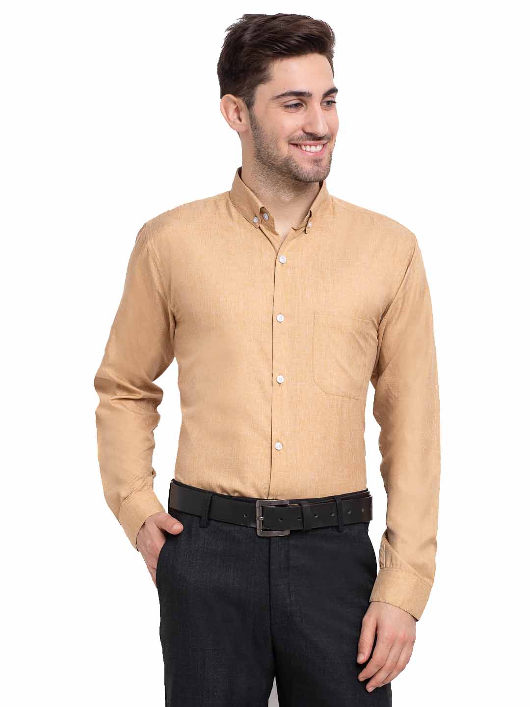 Jainish Beige Men's Button Down Collar Cotton Formal Shirt