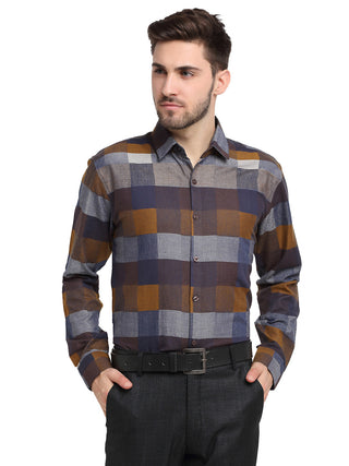 Indian Needle Multicolor Men's Checked Cotton Formal Shirt