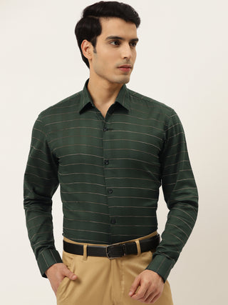 Indian Needle Men's Formal Cotton Horizontal Striped Shirt