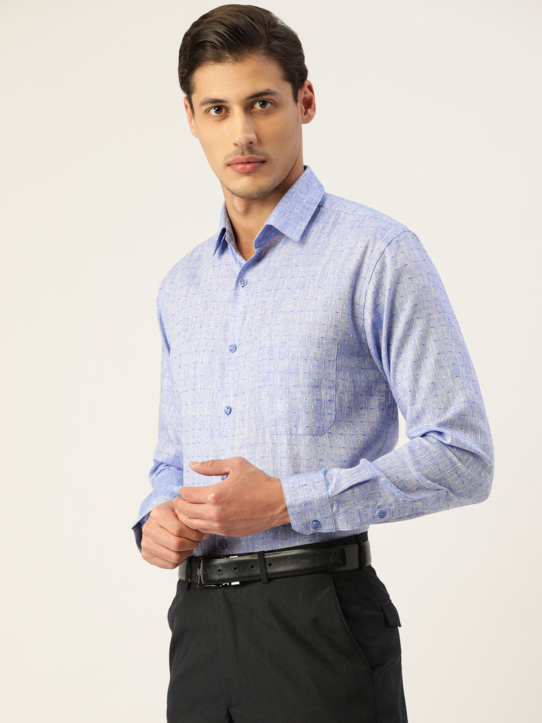 Jainish Men's  Linen Cotton Polka Dots Formal Shirts