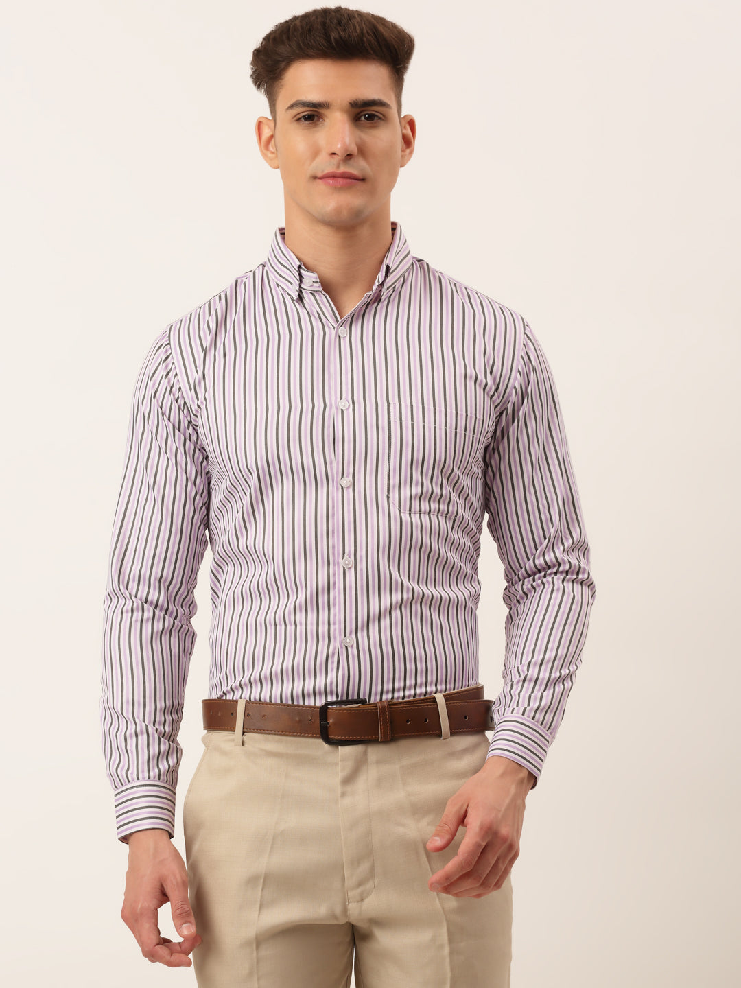 Jainish Men's Cotton Checked Button Down Collar Formal Shirts