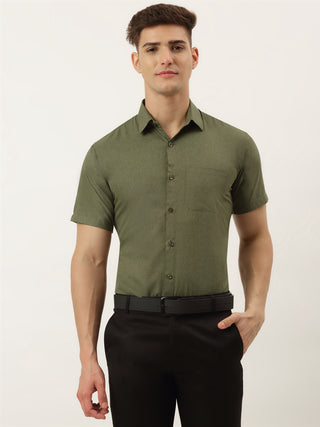 Indian Needle Men's Cotton Solid Half Sleeve Formal Shirts