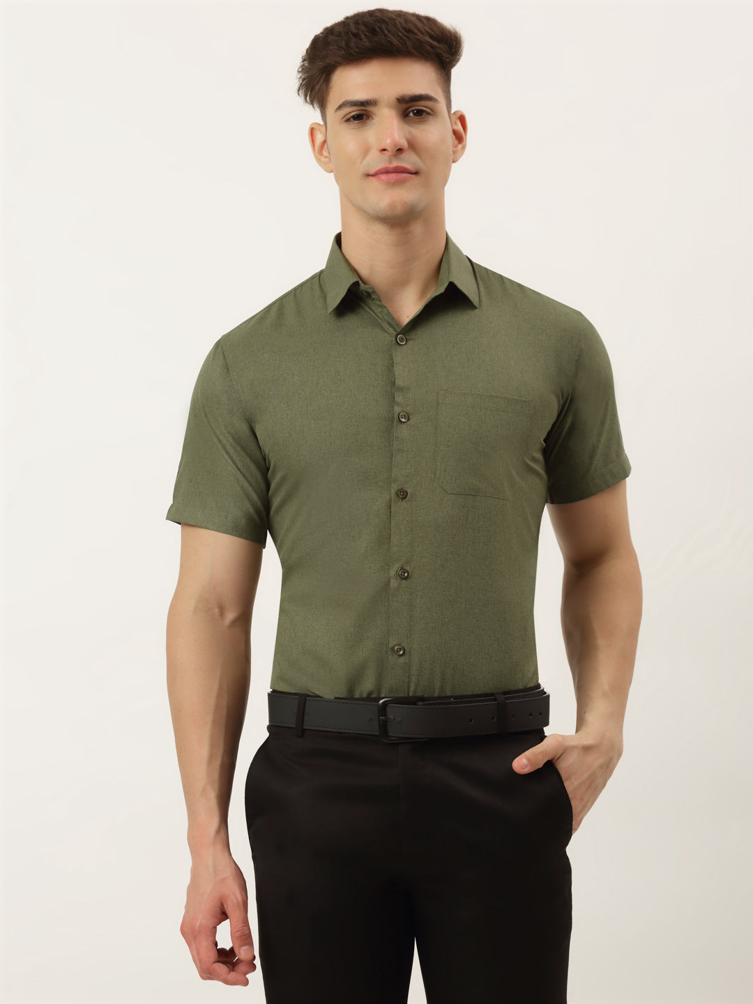 Jainish Men's Cotton Solid Half Sleeve Formal Shirts