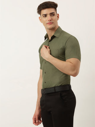 Indian Needle Men's Cotton Solid Half Sleeve Formal Shirts
