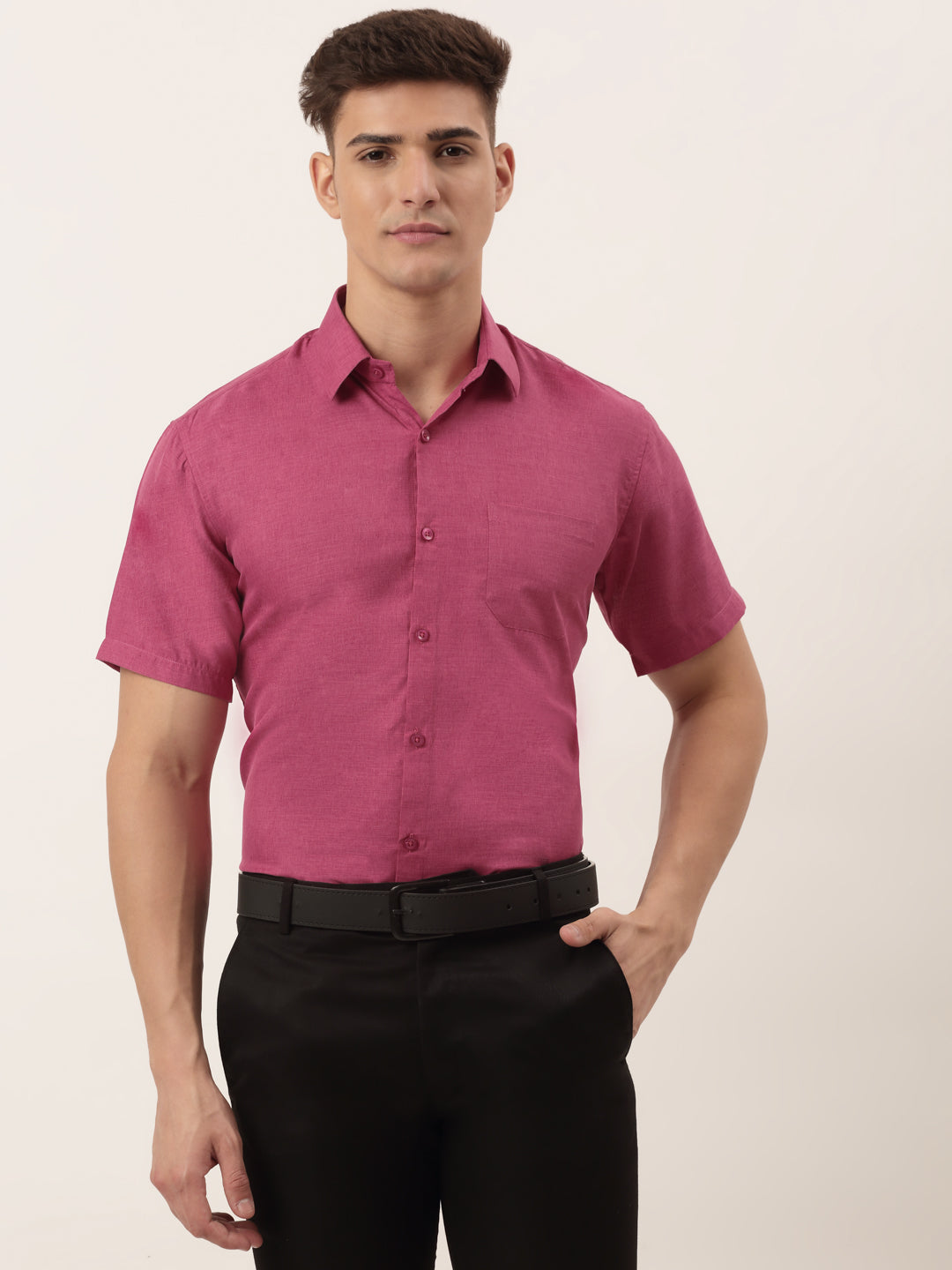 Jainish Men's Cotton Solid Half Sleeve Formal Shirts