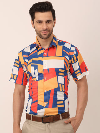 Indian Needle Men's Lycra Printed Half Sleeve Formal Shirts