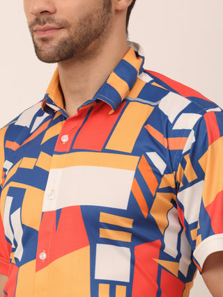Indian Needle Men's Lycra Printed Half Sleeve Formal Shirts