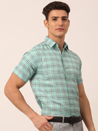 Indian Needle Men's Cotton Checked Half Sleeve Formal Shirts