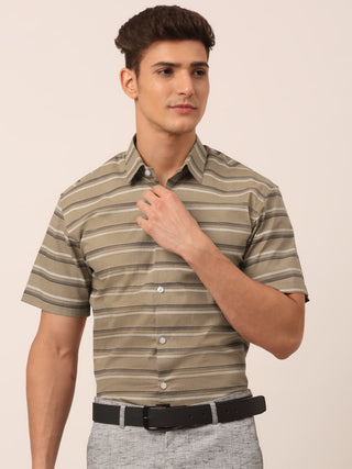Indian Needle Men's Cotton Striped Half Sleeve Formal Shirts