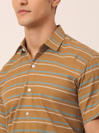 Indian Needle Men's Cotton Striped Half Sleeve Formal Shirts