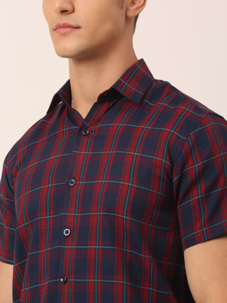 Indian Needle Men's Cotton Checked Half Sleeve Formal Shirts