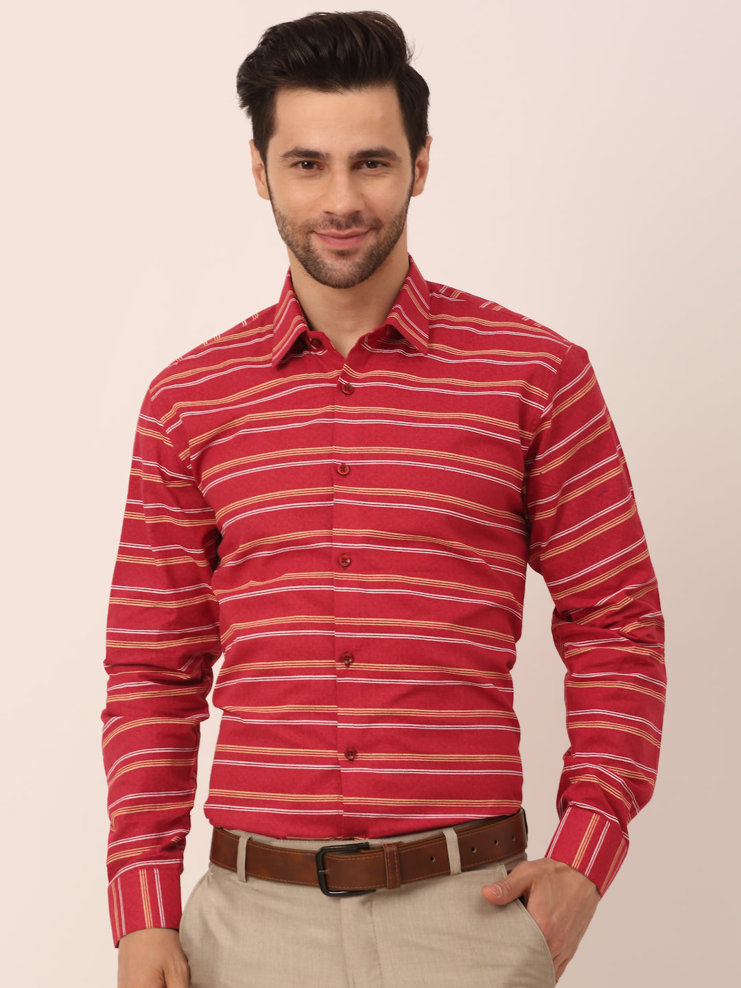 Jainish Men's  Cotton Striped Formal Shirts