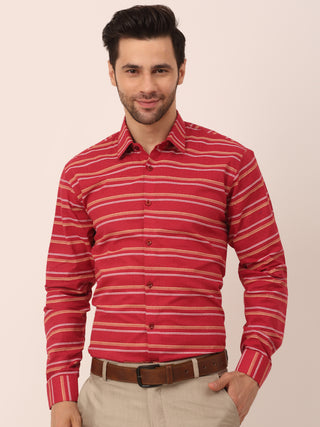 Indian Needle Men's  Cotton Striped Formal Shirts