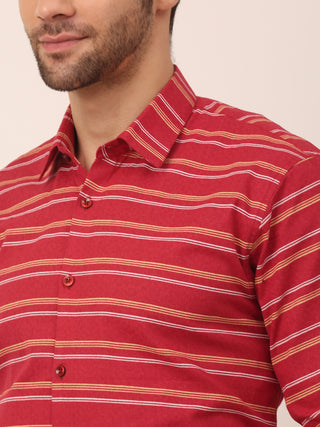 Indian Needle Men's  Cotton Striped Formal Shirts