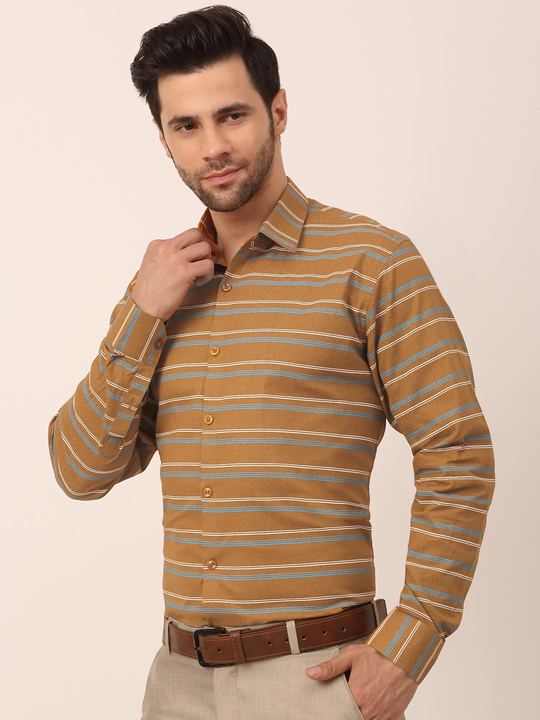Jainish Men's  Cotton Striped Formal Shirts