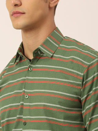 Indian Needle Men's  Cotton Striped Formal Shirts