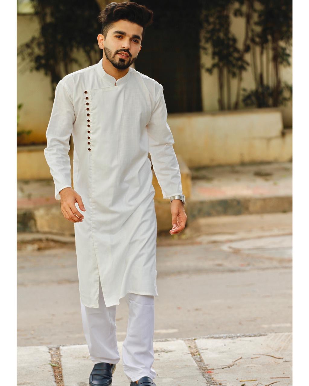 Jompers Men White Solid Kurta with Churidar